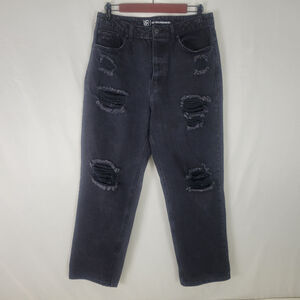 No Boundaries Jeans Juniors‎ 11 Black High Rise Straight Leg Destroyed Denim